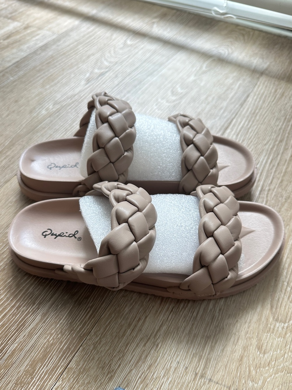 Qupid Taupe Braided Double-Strap Slide Sandal